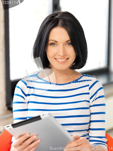 Image of happy teenage girl with tablet pc computer