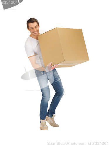 Image of handsome man with big box