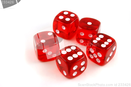 Image of 5 dice thrown onto the table