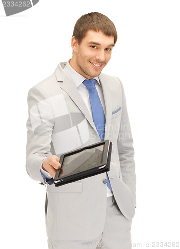Image of happy man with tablet pc computer