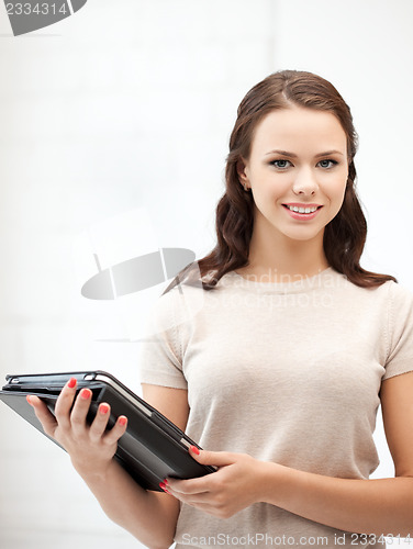 Image of happy woman with tablet pc computer