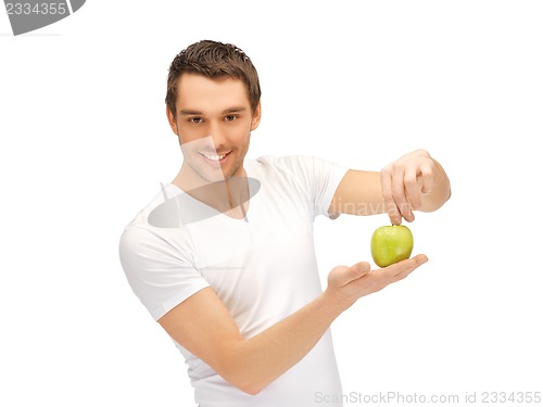 Image of man in white shirt with green apple