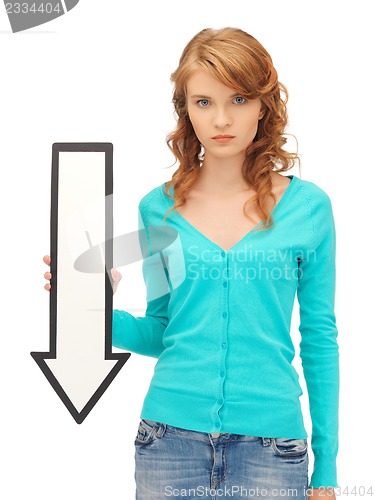 Image of teenage girl with direction arrow sign
