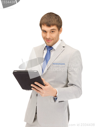 Image of happy man with tablet pc computer