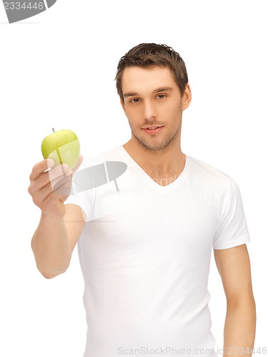 Image of man in white shirt with green apple