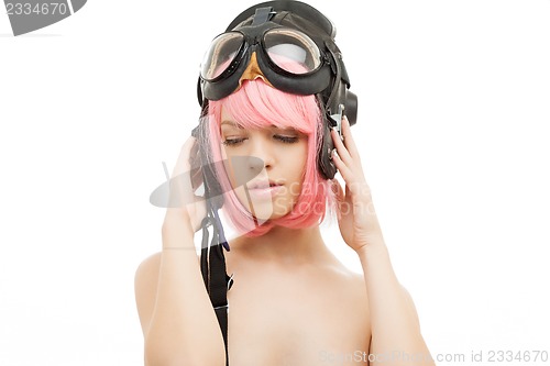 Image of pink hair girl in aviator helmet