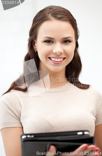 Image of happy woman with tablet pc computer