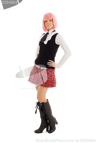 Image of lovely schoolgirl with pink hair
