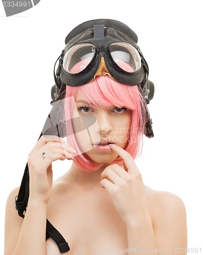 Image of pink hair girl in aviator helmet