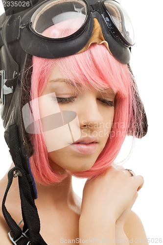 Image of pink hair girl in aviator helmet