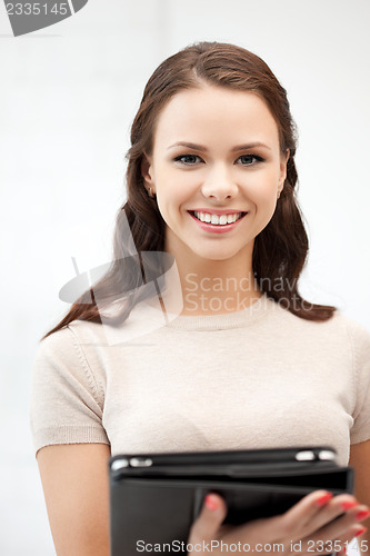 Image of happy woman with tablet pc computer