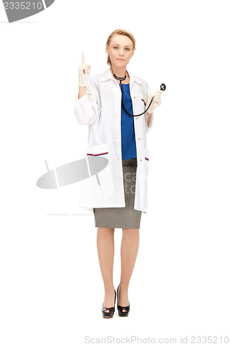 Image of female doctor with her finger up