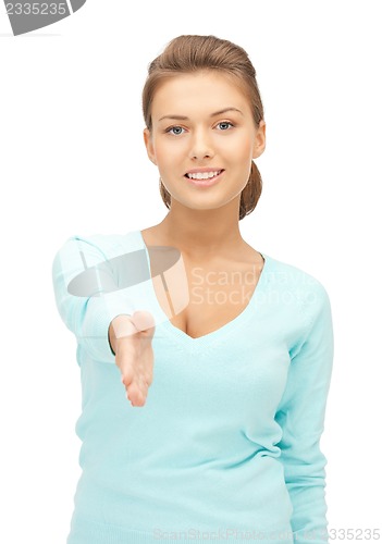 Image of woman with an open hand ready for handshake