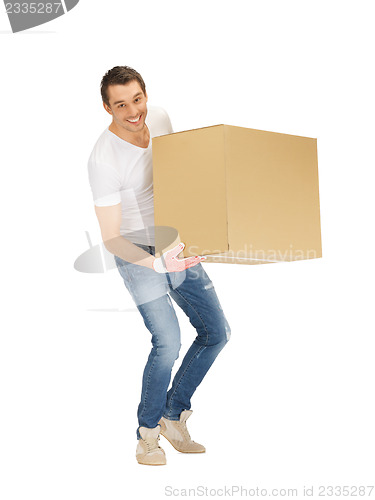 Image of handsome man with big box