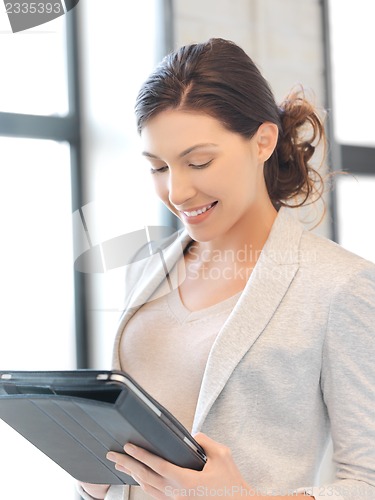 Image of happy woman with tablet pc computer