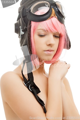 Image of pink hair girl in aviator helmet