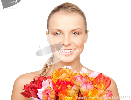 Image of lovely woman with red flowers