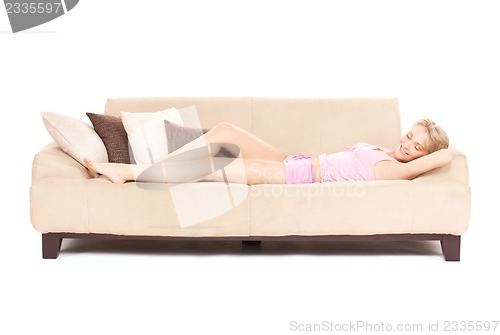 Image of sleeping woman on sofa