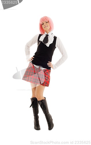 Image of lovely schoolgirl with pink hair