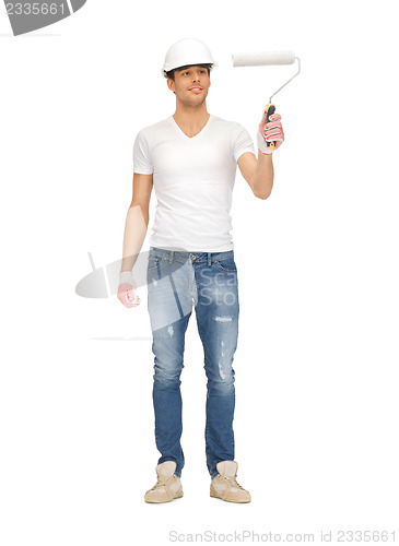 Image of handsome painter in helmet