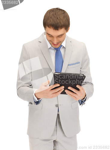 Image of happy man with tablet pc computer