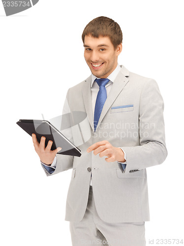 Image of happy man with tablet pc computer