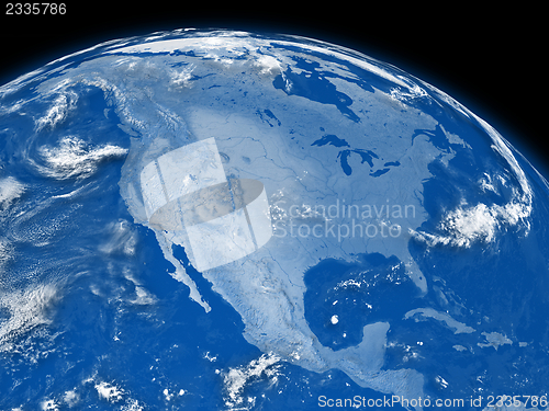 Image of North America on blue Earth