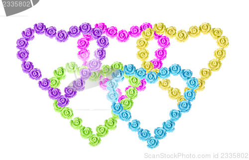 Image of Roses jewelry in the shape of hearts arranged as olympic rings