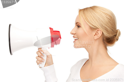 Image of happy woman with megaphone