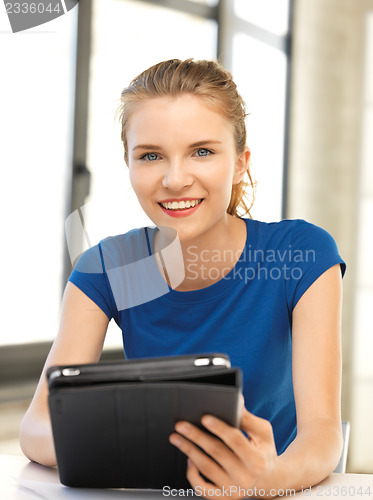 Image of happy teenage girl with tablet pc computer
