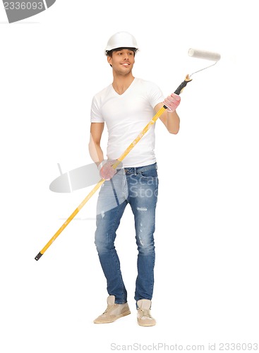 Image of handsome painter in helmet