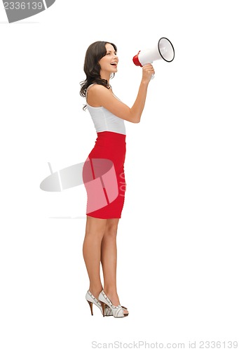 Image of woman in a dress with megaphone