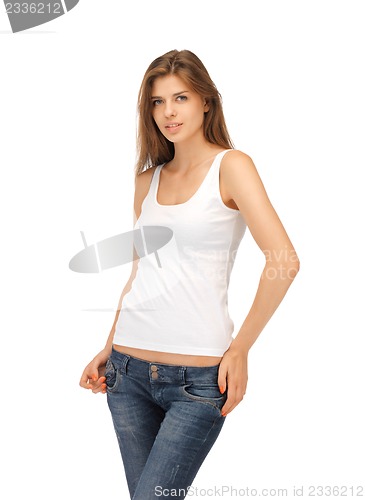 Image of woman in blank white t-shirt