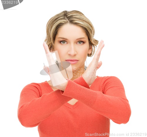 Image of woman making stop gesture