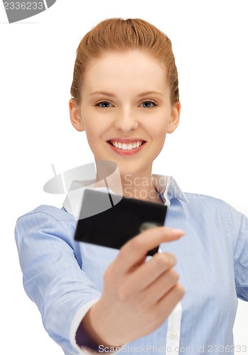 Image of happy woman with credit card