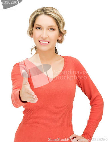 Image of woman with an open hand ready for handshake