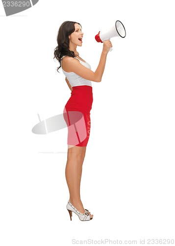 Image of woman in a dress with megaphone