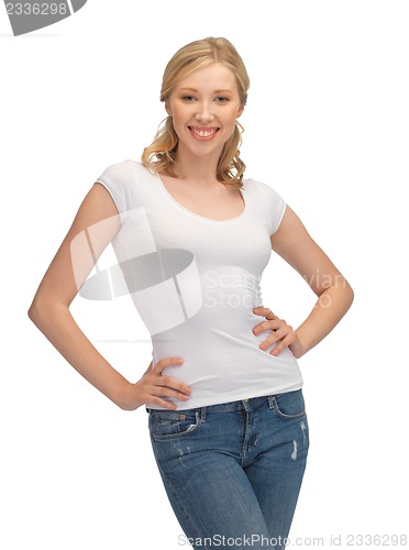 Image of woman in blank white t-shirt