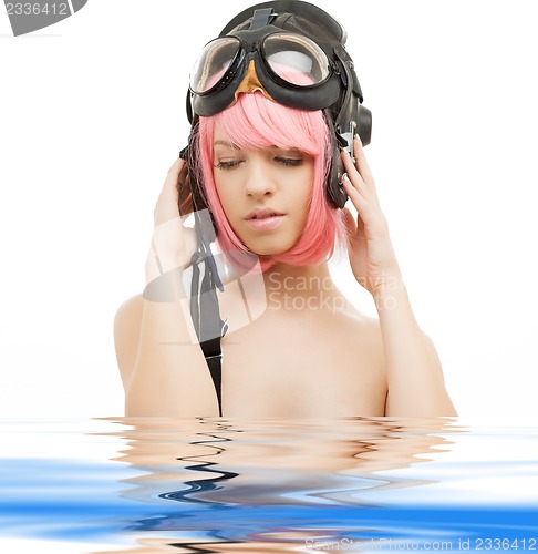 Image of pink hair girl in aviator helmet