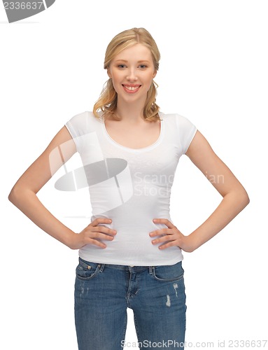 Image of woman in blank white t-shirt