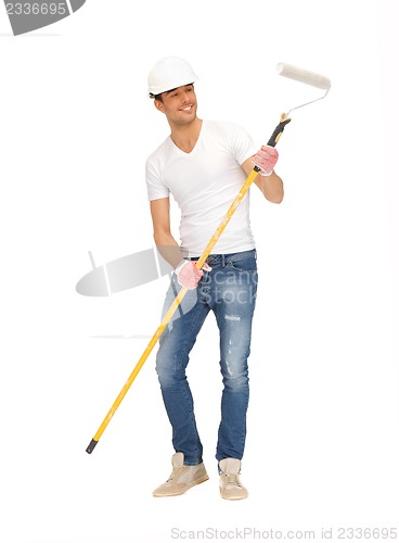 Image of handsome painter in helmet