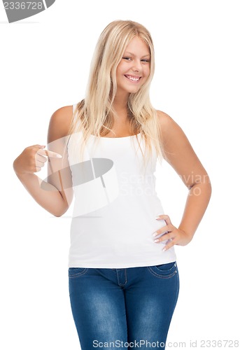 Image of smiling teenage girl in blank white t-shirt