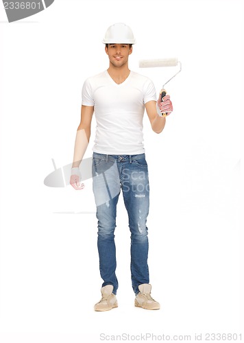 Image of handsome painter in helmet