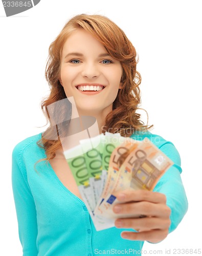 Image of happy teenage girl with euro cash money