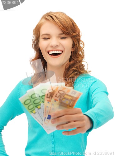 Image of happy teenage girl with euro cash money