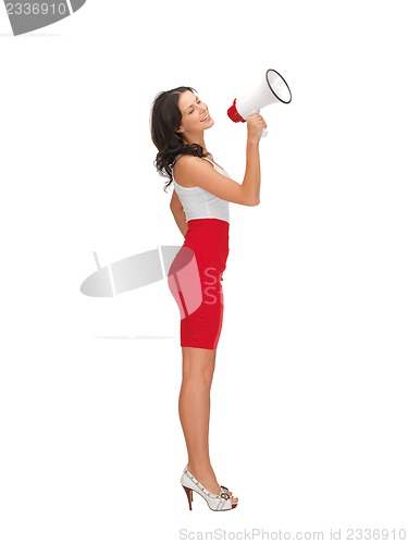 Image of woman in a dress with megaphone