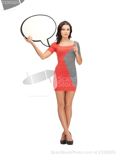 Image of woman with blank text bubble and finger up