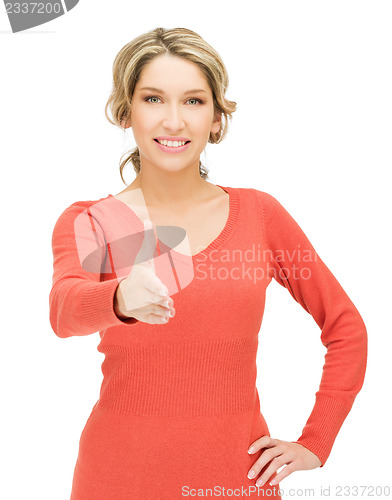 Image of woman with an open hand ready for handshake