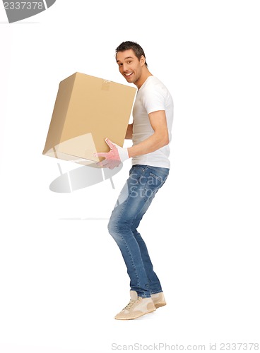 Image of handsome man with big box