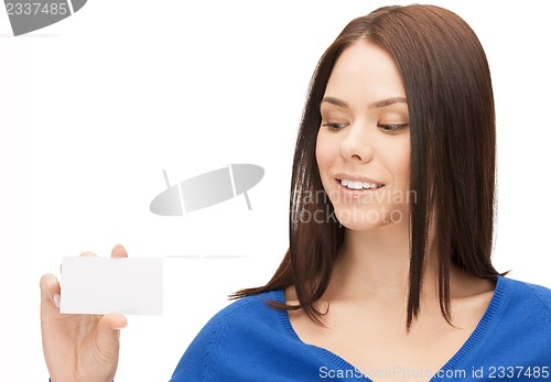 Image of attractive businesswoman with business card